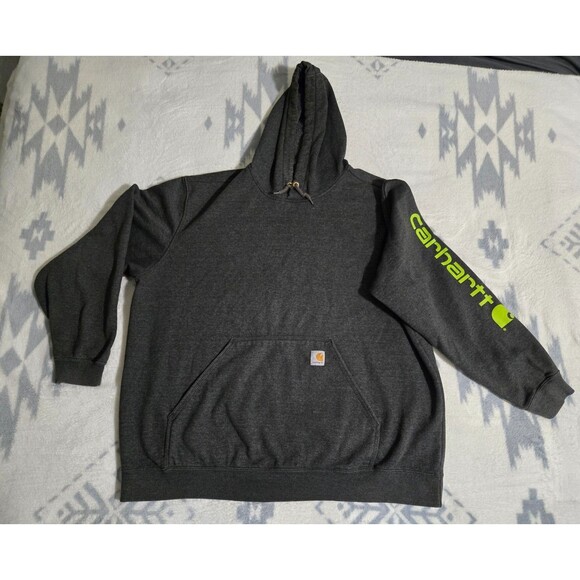 Carhartt Spellout Sweater Adult 2XL Loose Fit Gray Hoodie Sweatshirt Mens - Picture 1 of 7